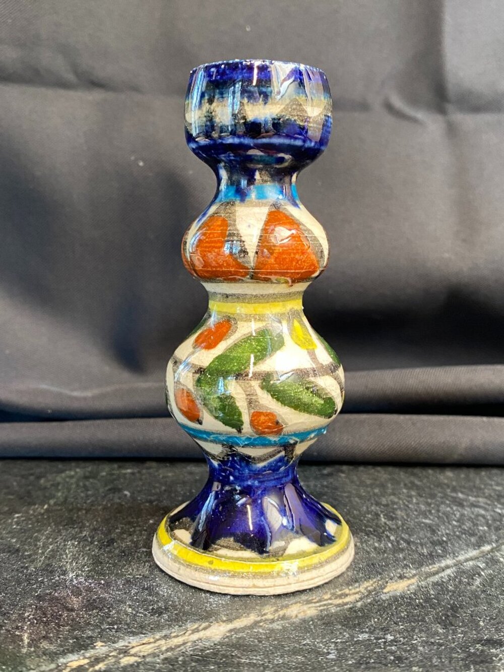 Vintage Israeli Ceramic Armenian Pottery Shabbat Candlestick Holder Jerusalem